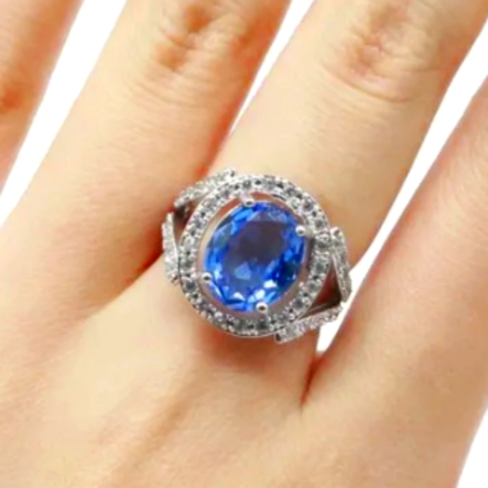 New blue violet topaz cz sterling silver ring